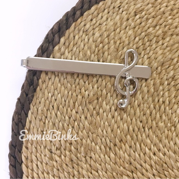 ✨3for$38 New Polished Silver Music Note Tie Clip / Treble Clef Tie Clip - Picture 5 of 8